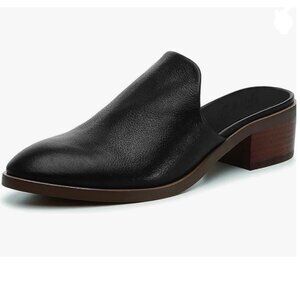 FOWT Black Round Toe Mules Slip On Retro Loafer Low Chunky Heel Slides Slippers